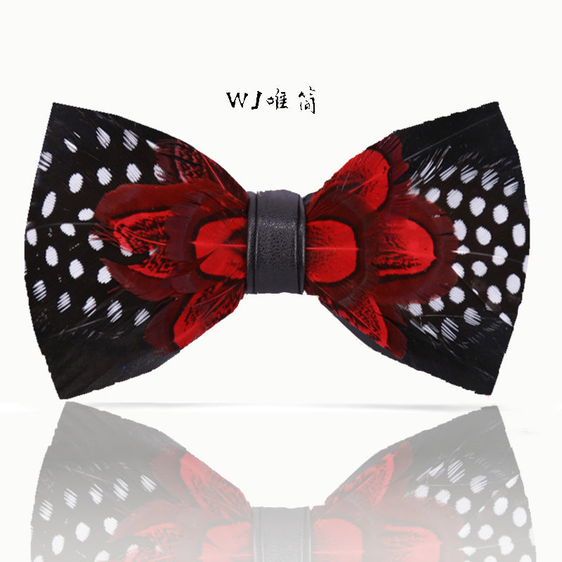 223 male bow tie red feather bird feather banquet nightclub wedding groom clay pot wedding banquet bow