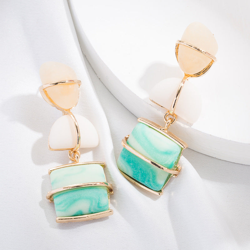European and American trend splicing geometric stone earrings fashion exaggerated bohemian resort style artificial stone earrings earrings