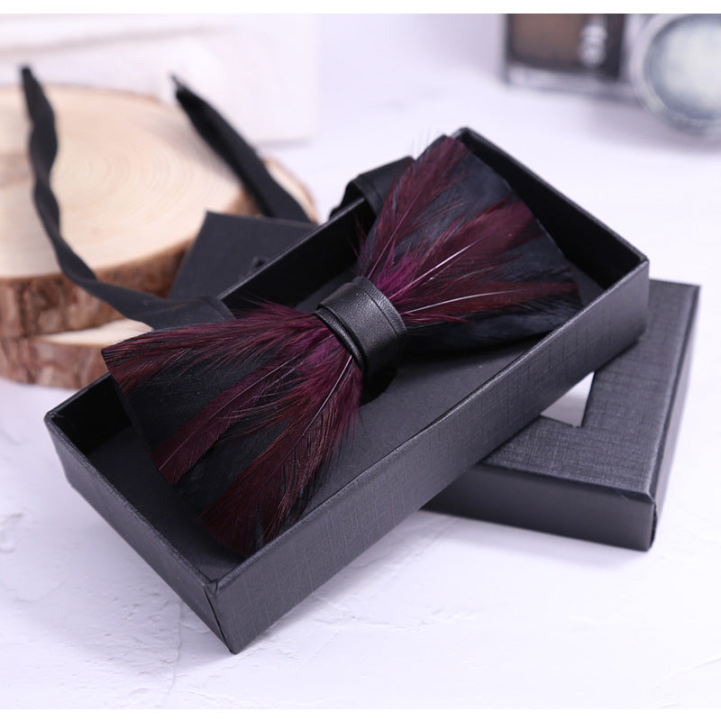 250 Red Brown Feather Collar Wedding Men's Suit Collar Flower Suit Shirt Bow