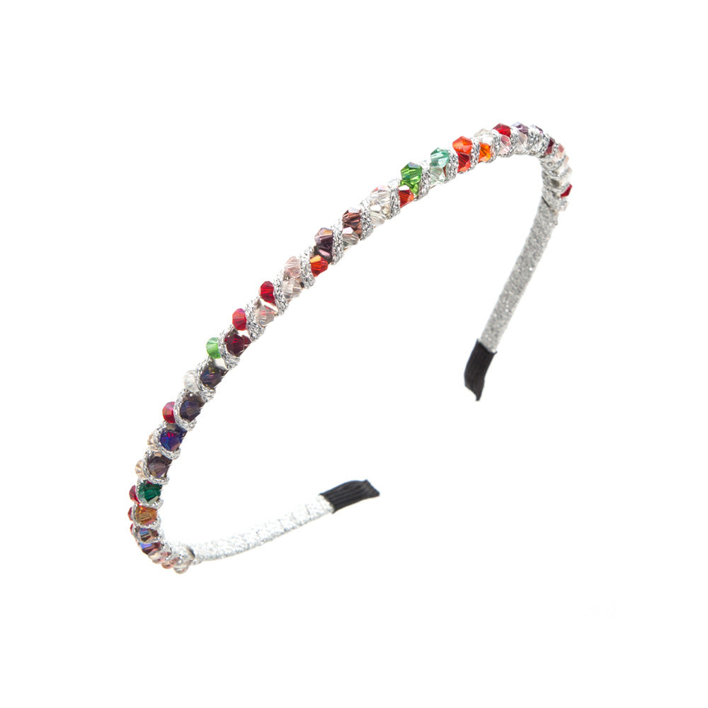 Cross-border supply: super flash crystal, hand-woven beaded, fine-edged headband, Korean version, sweet fashion and versatile hair accessories wholesale