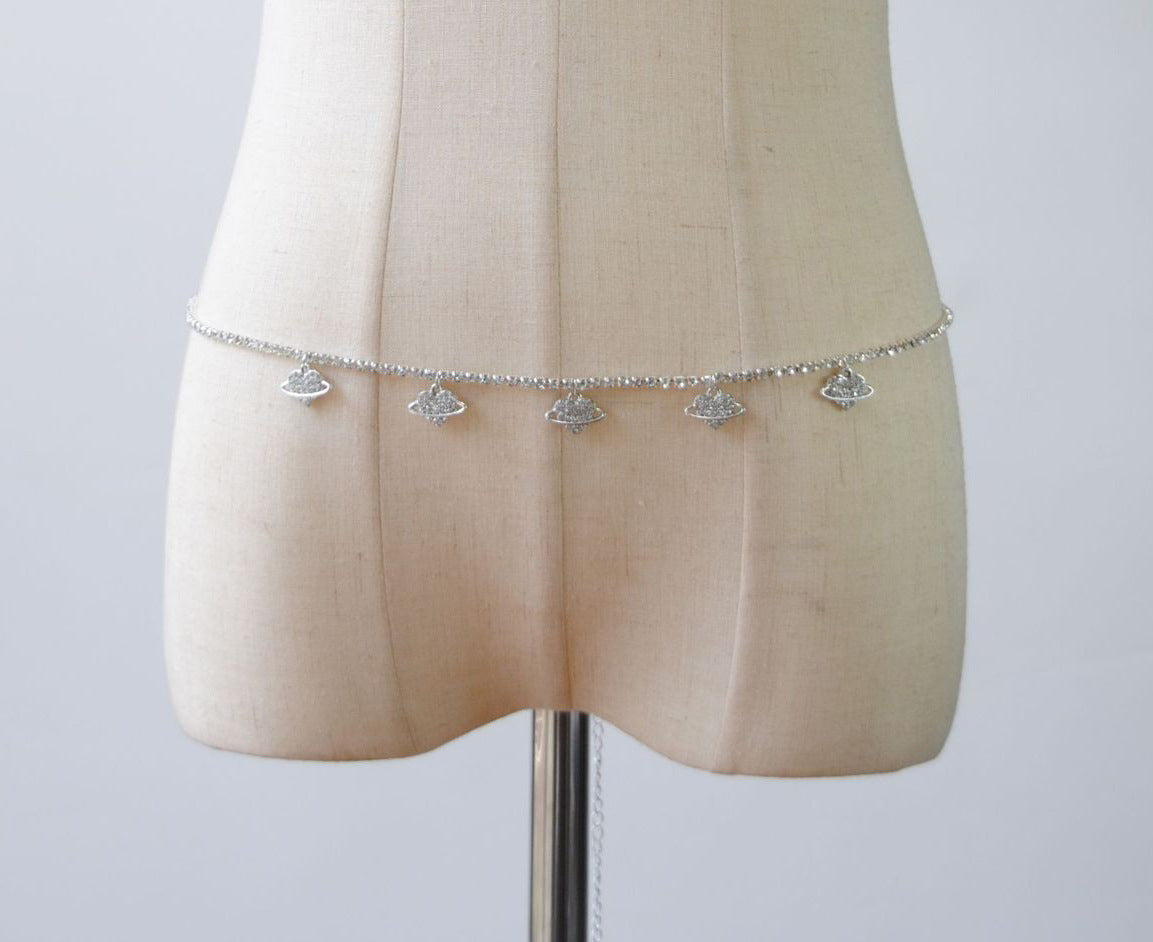 New European and American cross-border new fashion love rhinestone silver-plated waist chain popular simple heart-shaped body chain