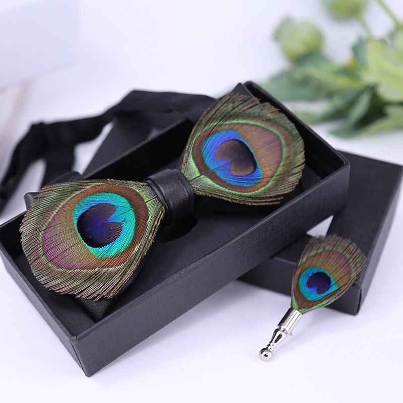 289 male bow tie peacock big eyes blue feather wedding groom male wedding best man bow in stock