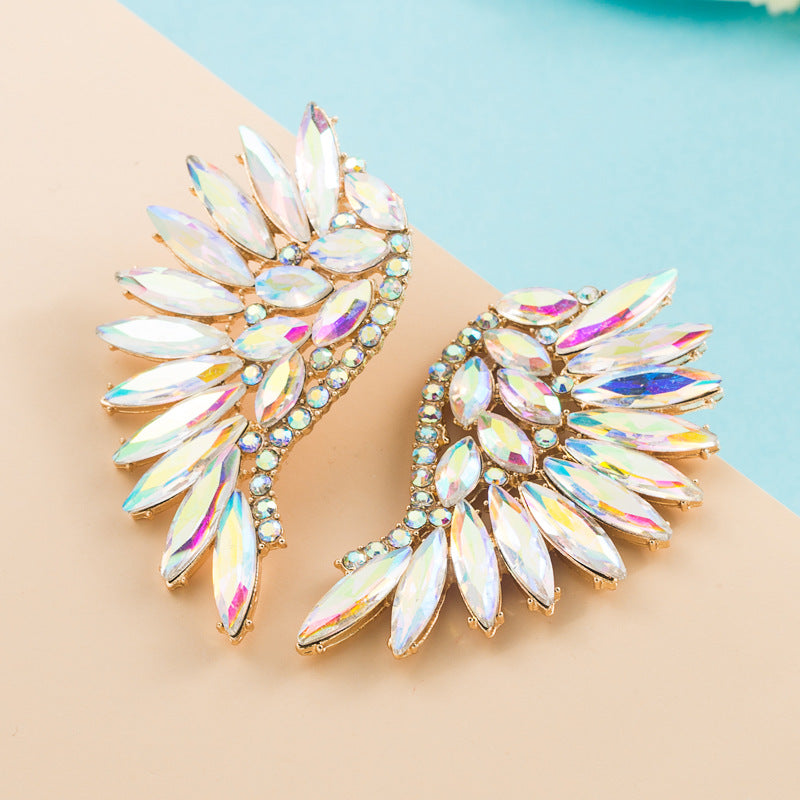 European and American heavy industry exaggerated fan-shaped bohemian style wings colored rhinestone earrings trend stud earrings cross-border supply