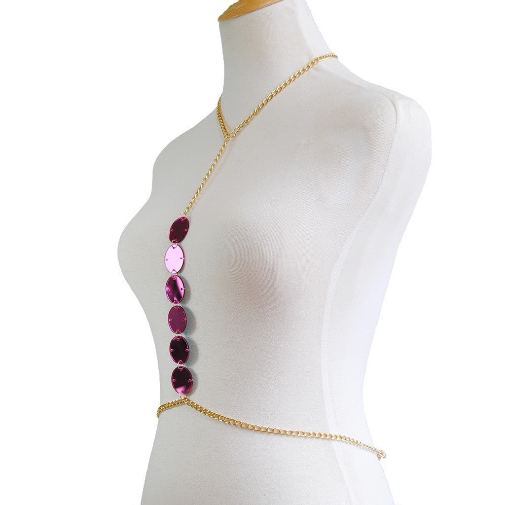 New European and American cross-border jewelry, fashionable, simple, multi-layered clothing chain, women's summer beach, acrylic disc body chain