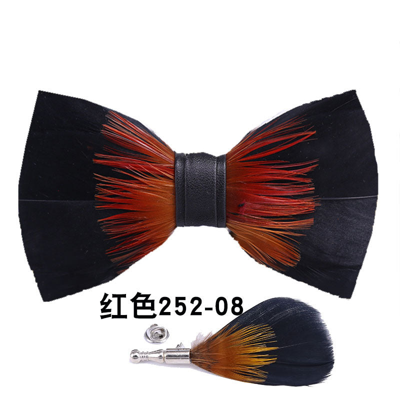 252 orange feather wedding groom best man butterfly wedding shirt man black bow tie shirt collar flower