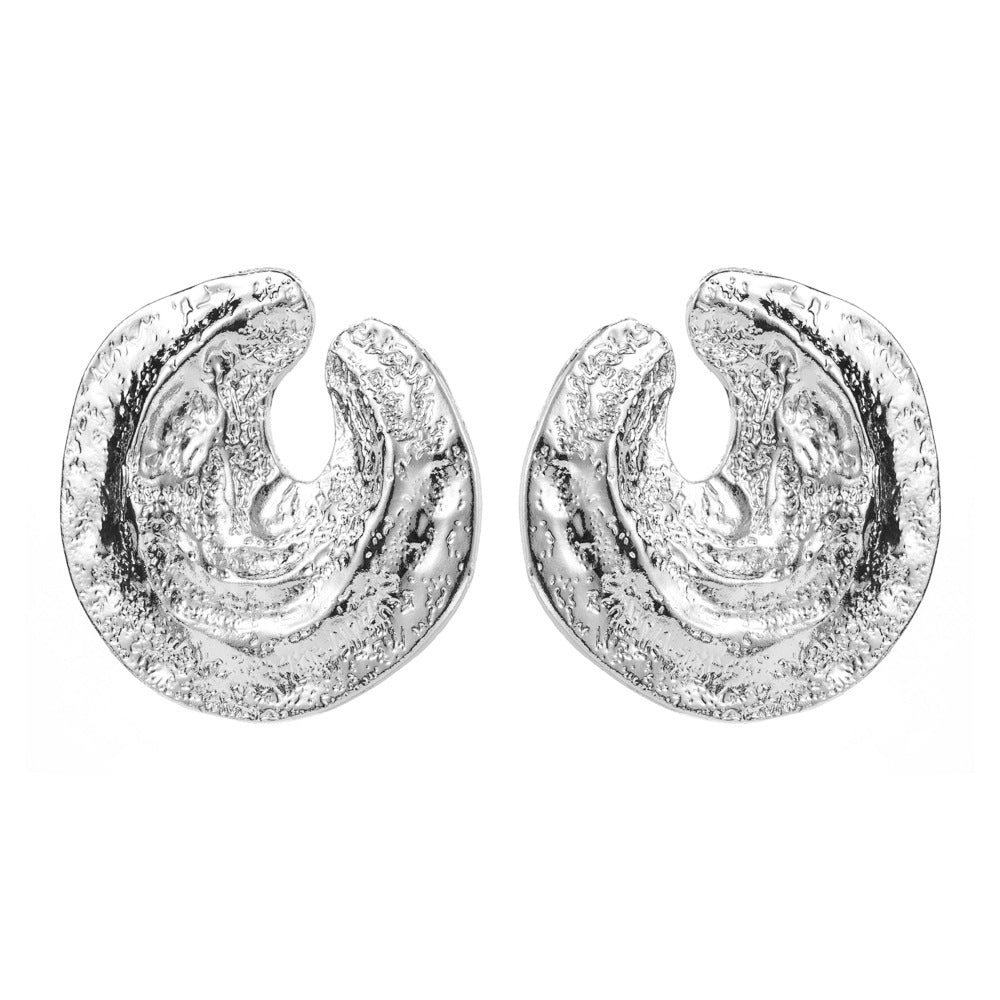 European and American new cold wind concave and convex texture alloy earrings simple high-end versatile S925 silver needle high-quality earrings