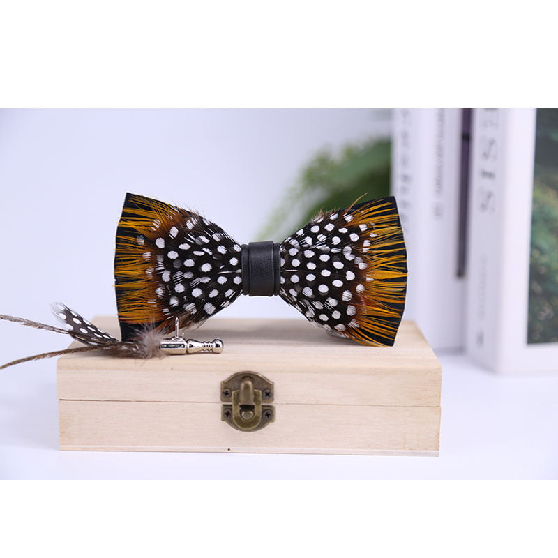 249 black and white dots yellow feathers male wedding groom best man group pot butterfly wedding wedding bow tie flower tie