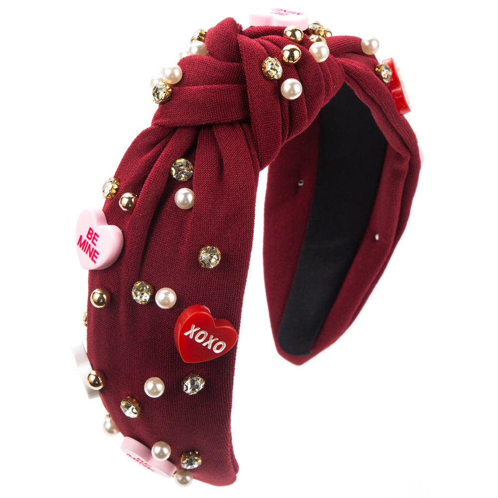 European and American new love accessories headbands, ladies diamonds, pearls, high skull top knots, versatile holiday hair accessories wholesale