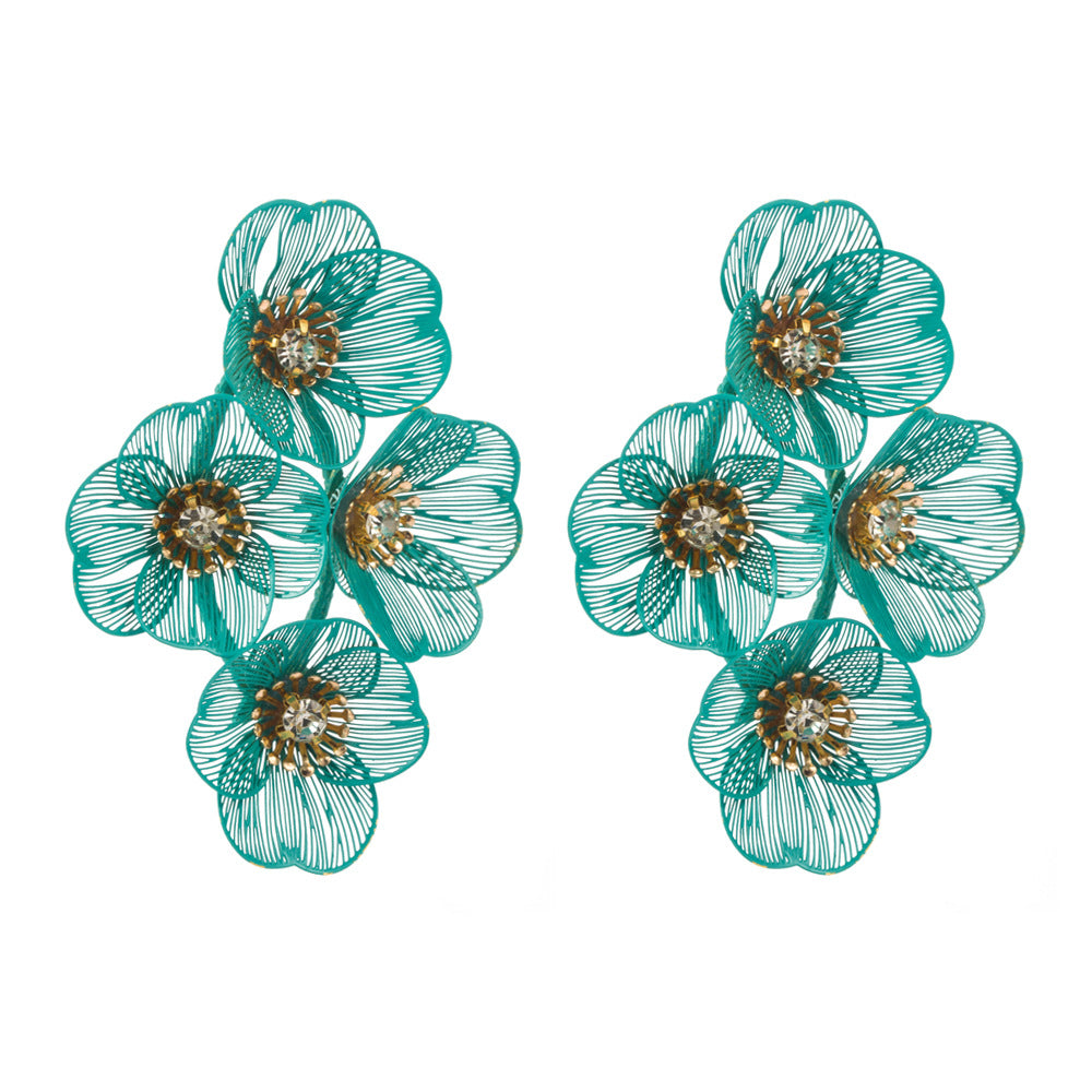 Cross-border new fashion summer floral earrings with multi-layered temperament, exaggerated cut-out flower and diamond earrings