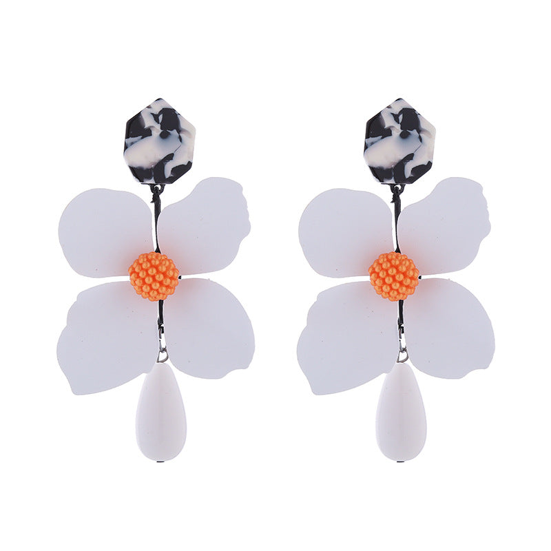 New Exaggerated Long Multi Layer Flower Earrings Alloy Lacquer Teardrop Shaped Pearl Earrings Wholesale Earrings