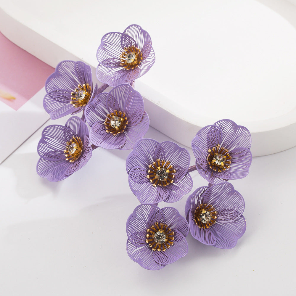 Cross-border new fashion summer floral earrings with multi-layered temperament, exaggerated cut-out flower and diamond earrings