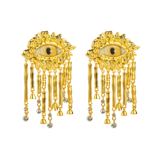 Retro pre-owned temperament sense of luxury devil's eye silver needle earrings alloy inlaid diamonds exaggerated creative ear jewelry wholesale