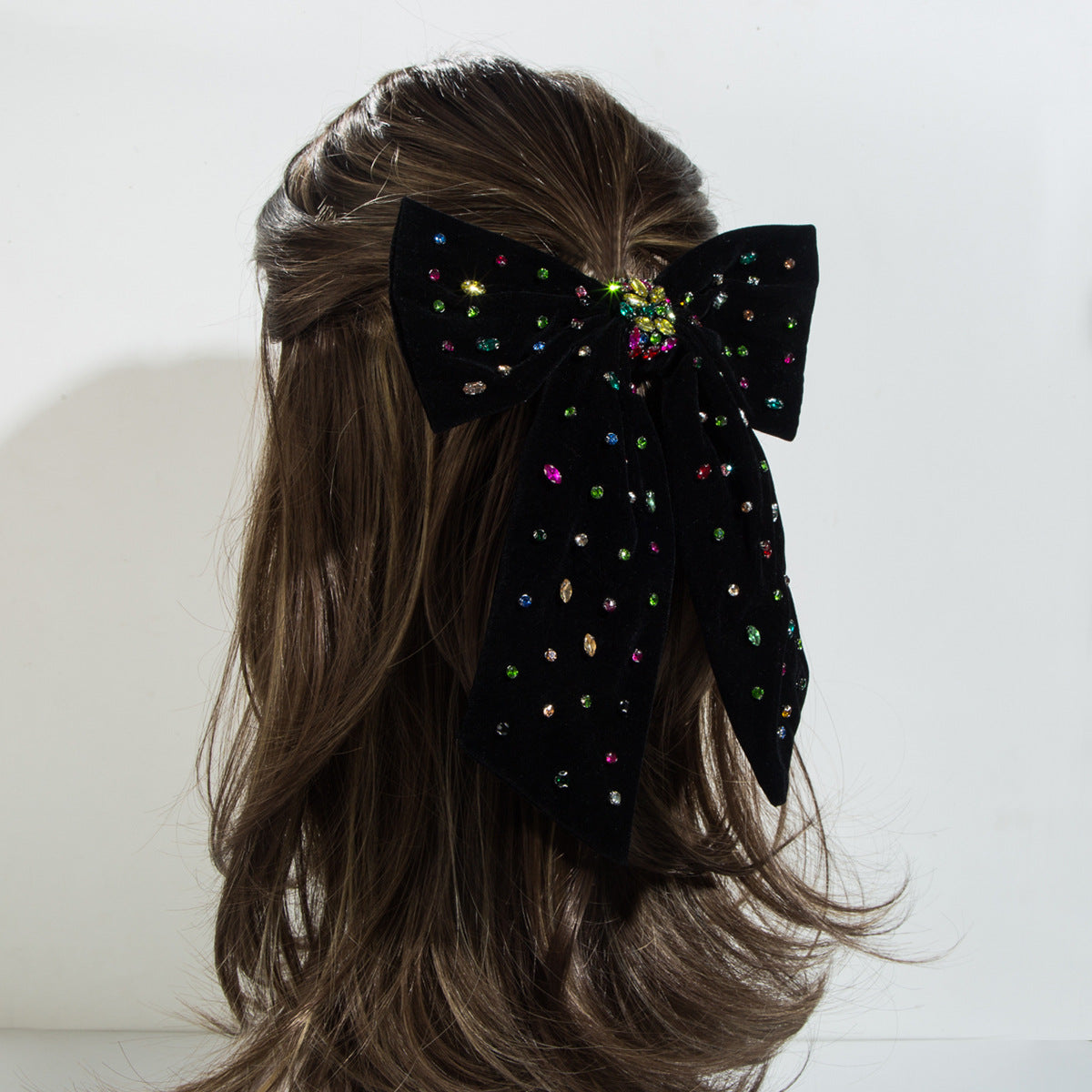 Korean new hairpins, flocked fabrics, hand-sewn diamonds, high-quality hairpins, spring clips, large bows, lady hair accessories