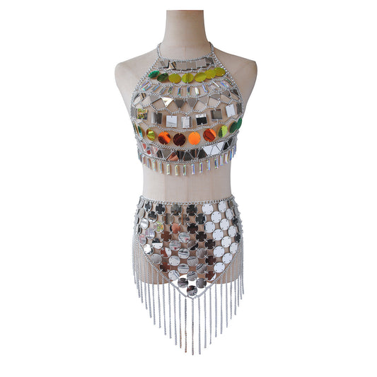 2024 New European and American Fashion Jewelry Acrylic Crystal Pendant Sexy Chest ChainPersonality Tassel Waist Chain Body Chain