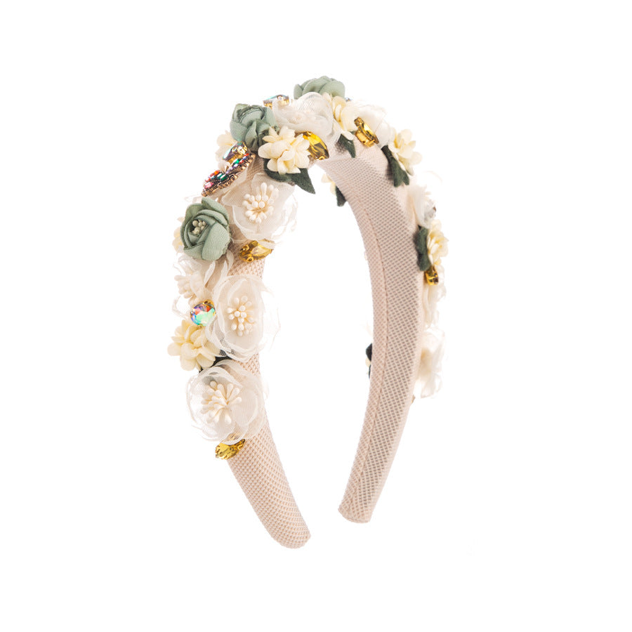 European and American new baroque rhinestone flower headband fabric rose fashion small fresh headband jewelry wholesale