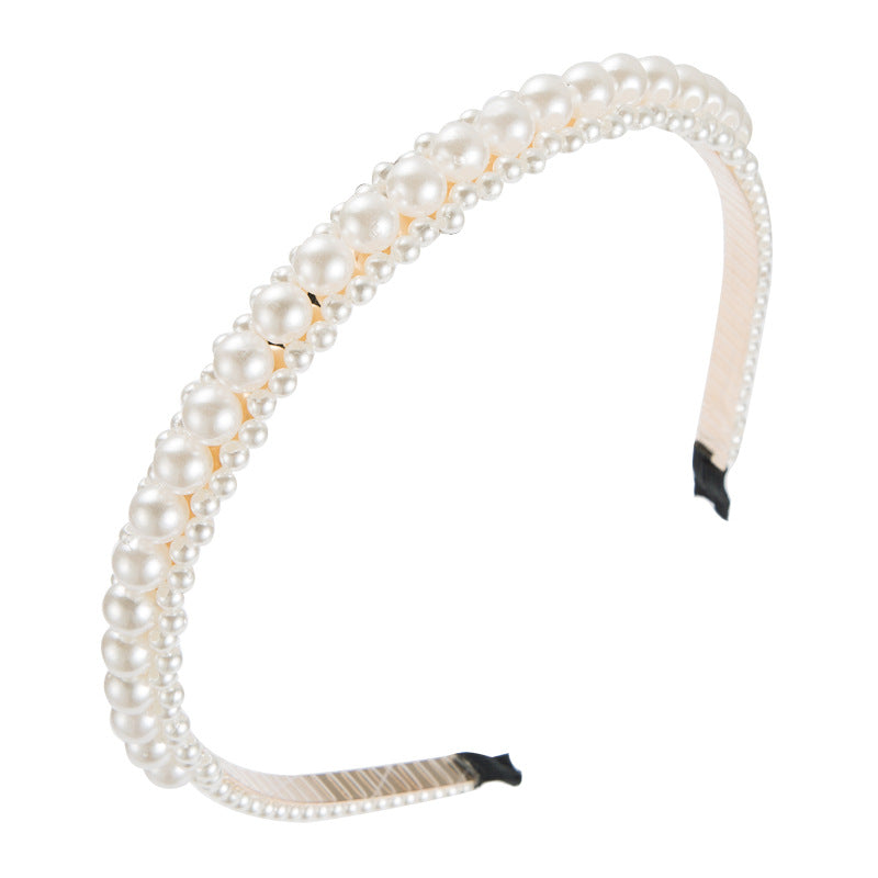 Korean version of sweet temperament, metal pearl entwined thin headband, European and American ins, fashionable, simple bridal headband hair accessories