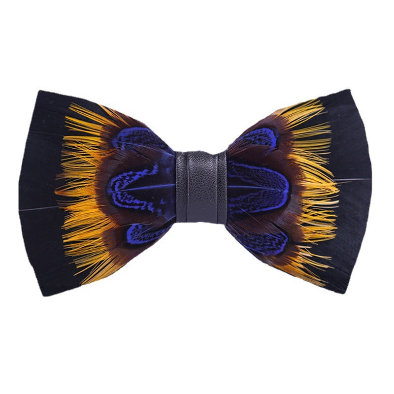 224 male bow tie, yellow feathers, banquet nightclub, wedding groom, shirt, claypot, wedding banquet bow