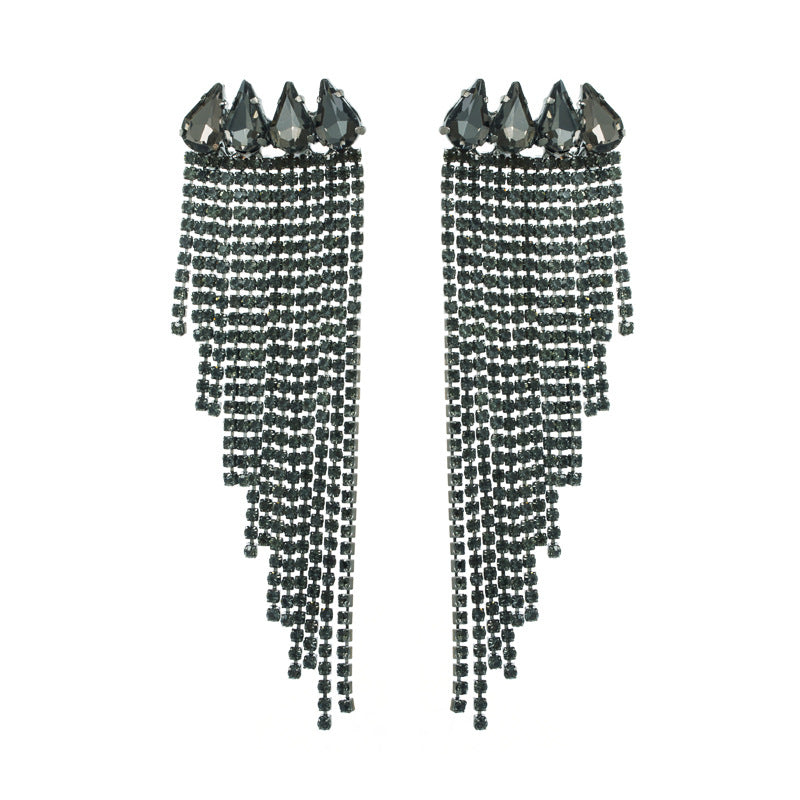 925 silver needle super flash claw chain alloy inlaid with diamonds long tassel earrings female European and American banquet exaggerated earrings wholesale