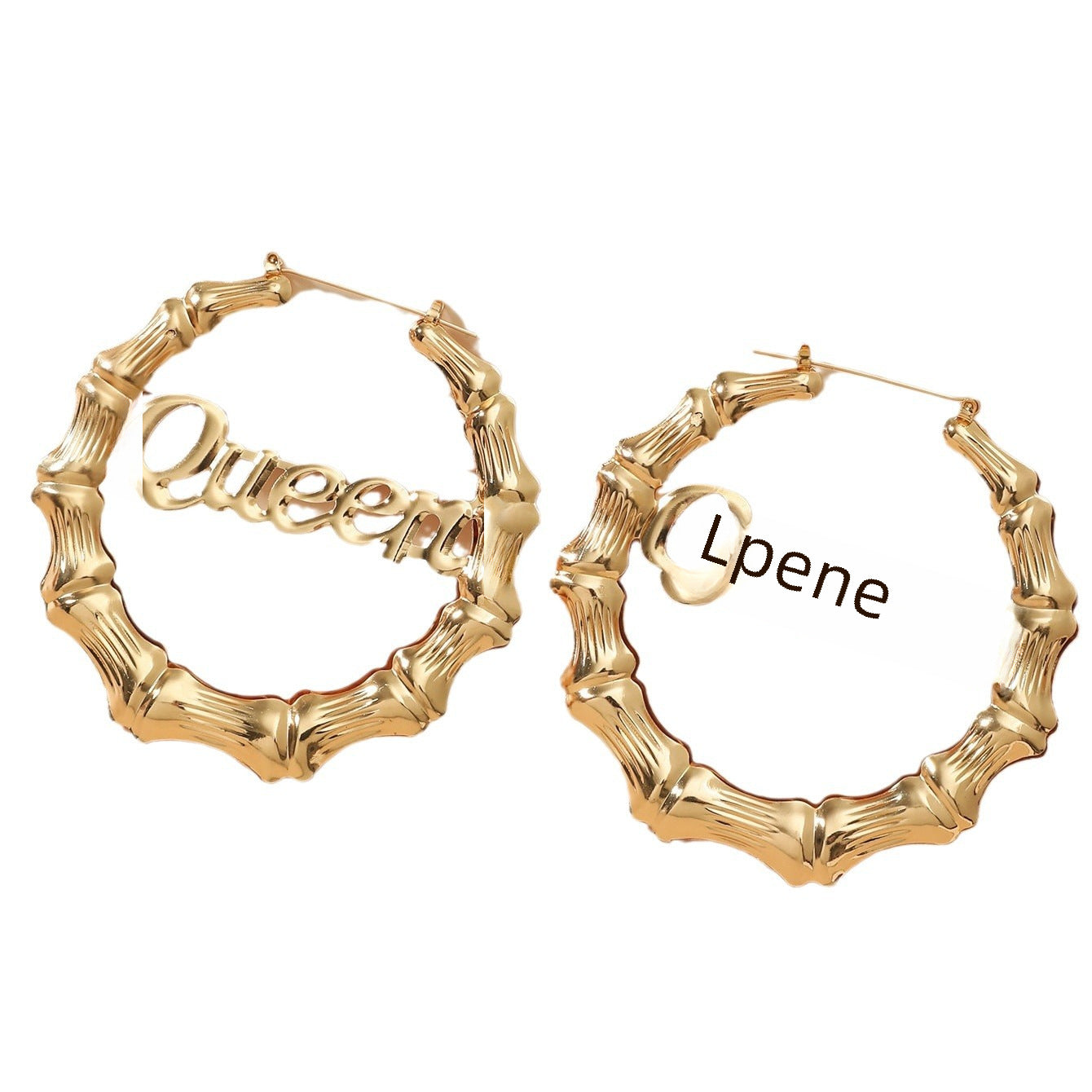 The new European and American jewelry round bamboo letter earrings have an exaggerated personality, metal design, and large earring earrings