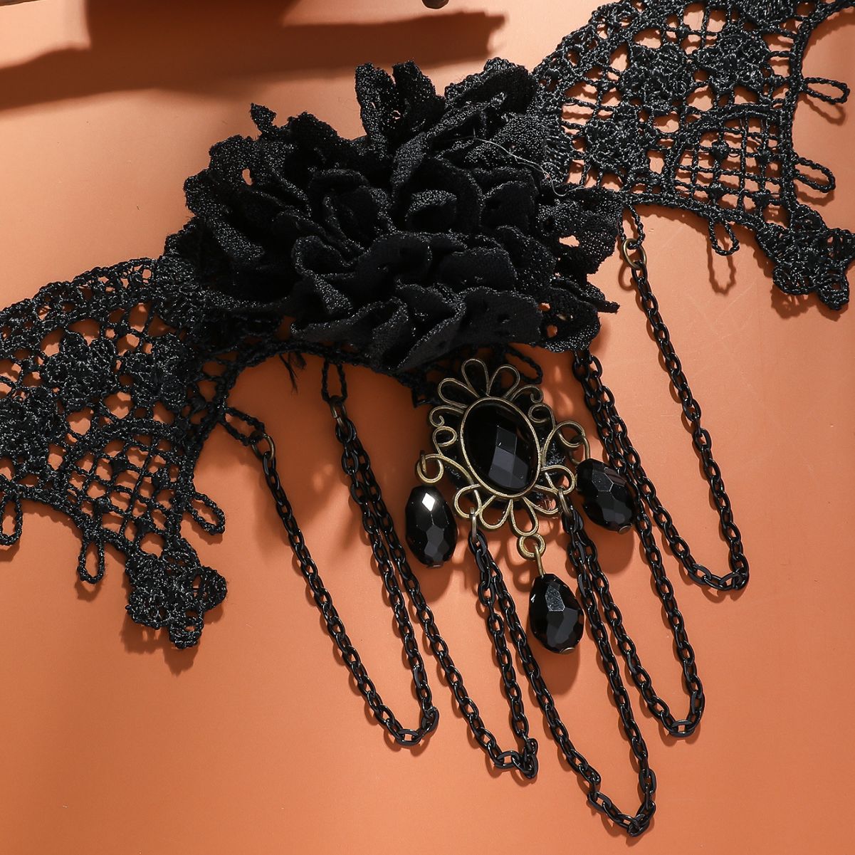 New European and American fashion cross-border jewelry, punk lace, gothic style, fake collar, lace necklace, tassel, clavicle chain