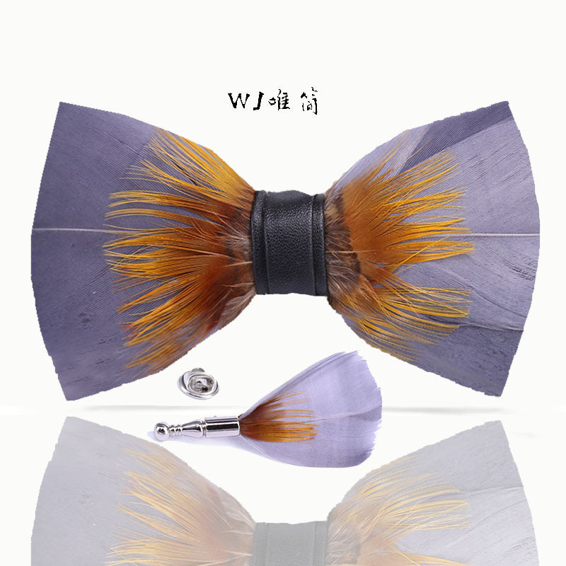 252 orange feather wedding groom best man butterfly wedding shirt man black bow tie shirt collar flower