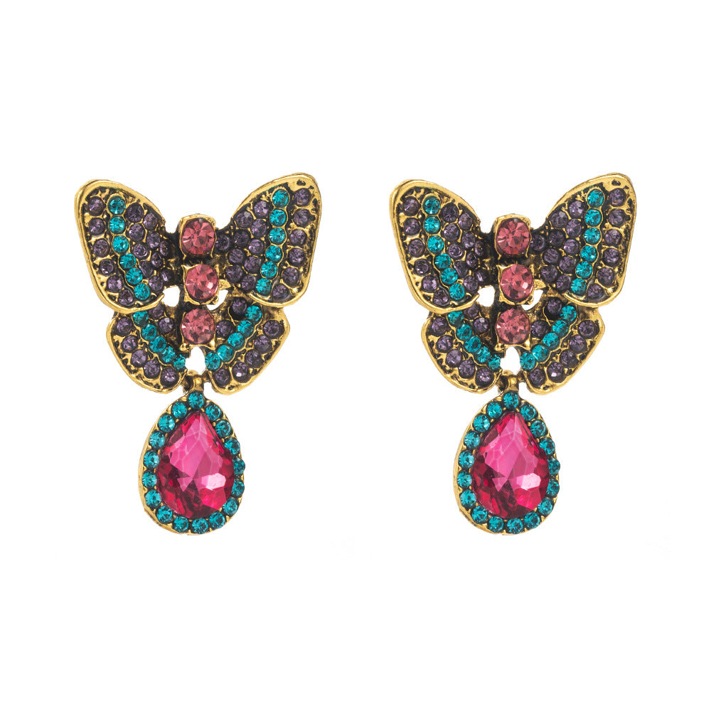 Korean version of 925 silver needle temperament small butterfly earrings female high-end sweet cool ins feng shui drop pendant party earrings