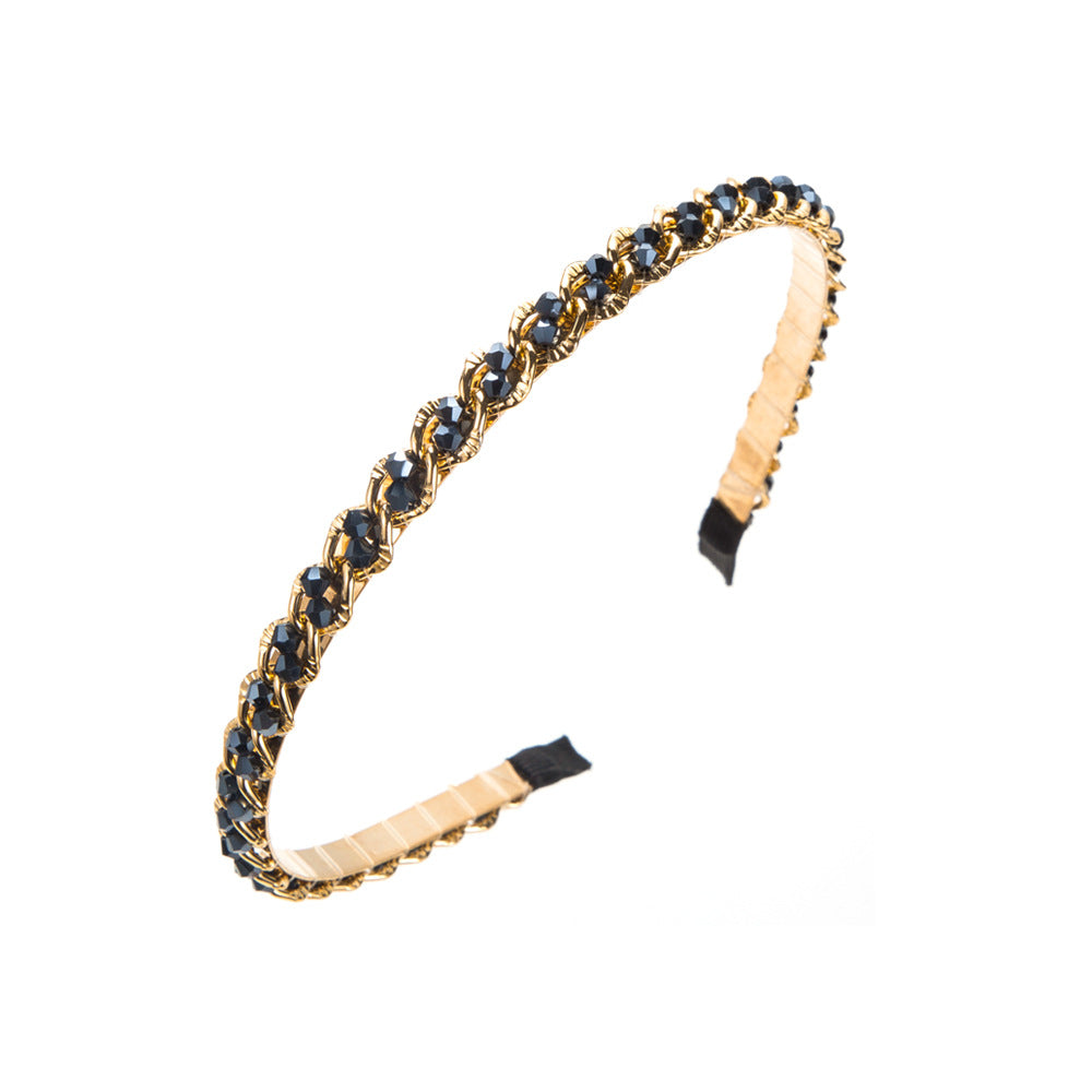 New retro metal headband, Korean crystal chain wrapping headband, Internet celebrity versatile temperament, face wash hair hole headwear