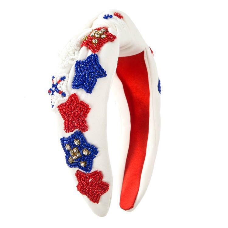 The new national flag of Europe and the United States hand-sewn beaded headband, diamond star letter, independence day headband, Amazon hit