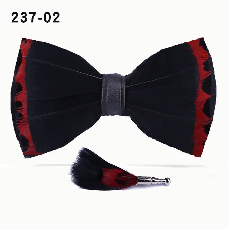 red feather bow tie for men's wedding banquet, suit accessories, shirt with box bow