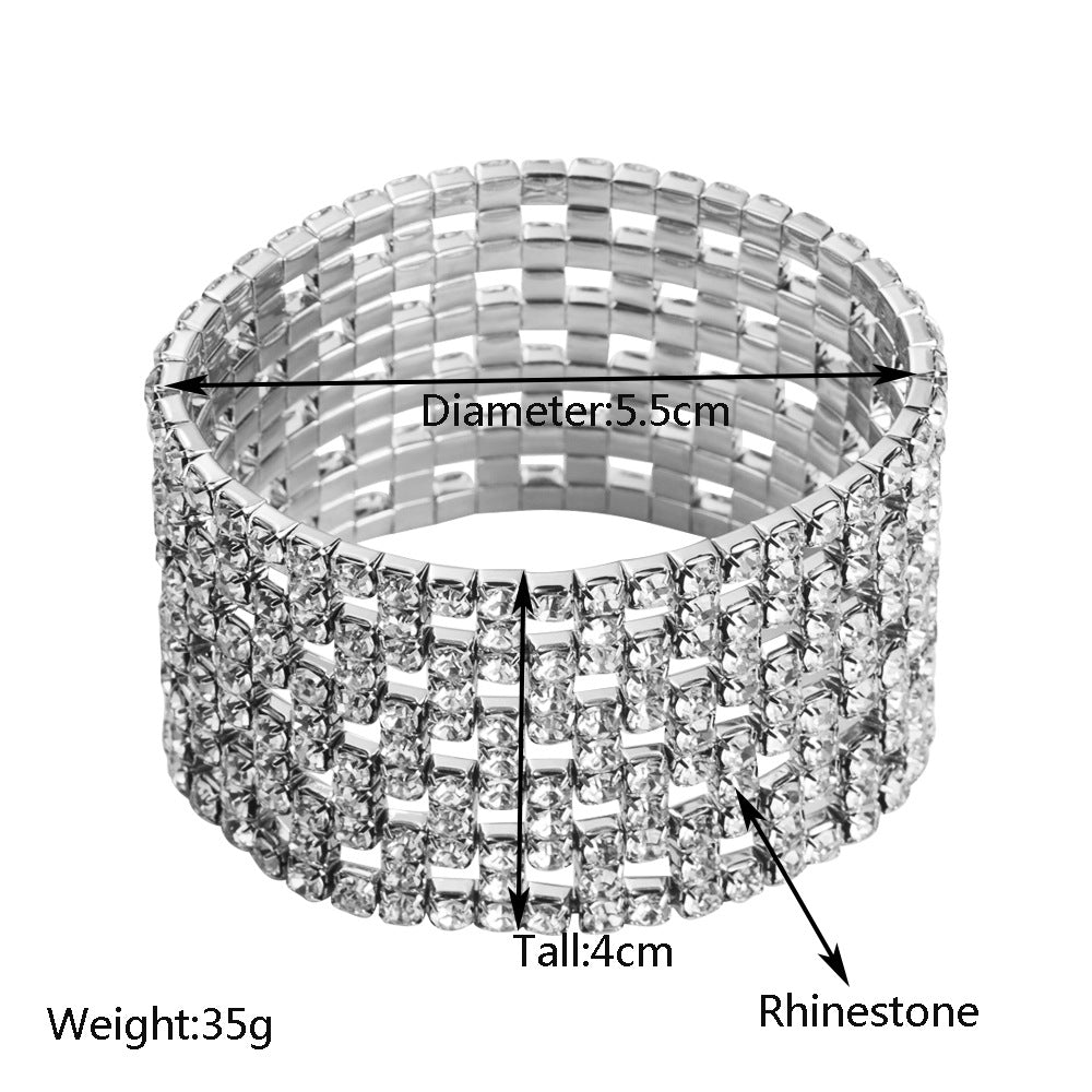 Cross-border European and American hollow claw chain full diamond bracelet, multi-row wide-sided elastic bracelet, Internet celebrity with the same fashion bracelet jewelry