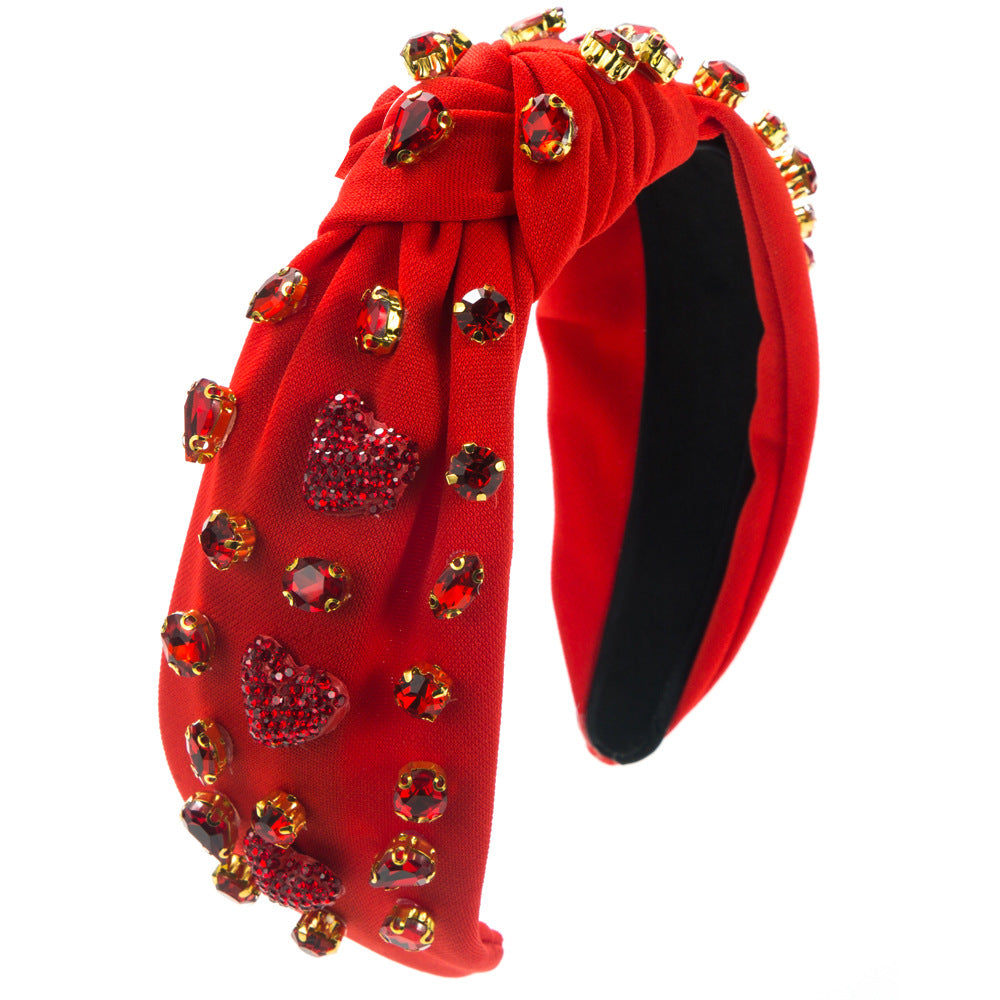 Cross-border trend new baroque red headband, women's diamond-inlaid glass, love accessories, Korean high-end hair accessories