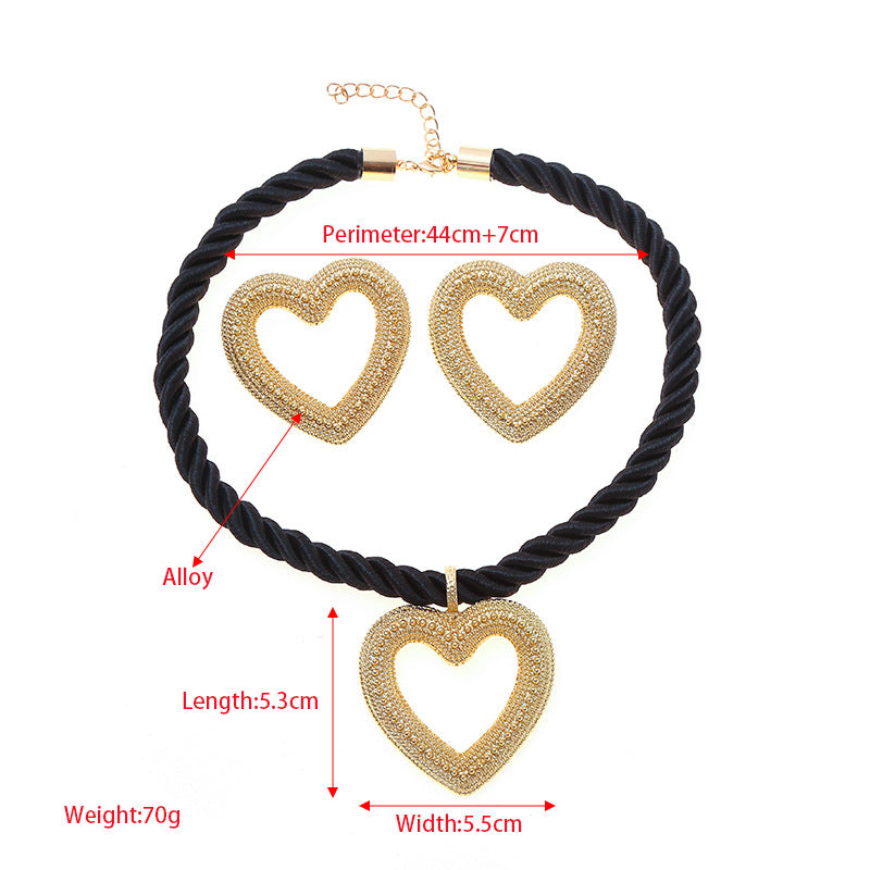 European and American new creative personality alloy love pendant necklace earrings set temperament simple and versatile jewelry wholesale