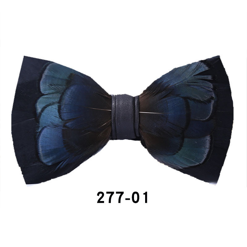 277 dark blue and green feather bow tie men's host groom groomsmen group butterfly wedding bow in stock