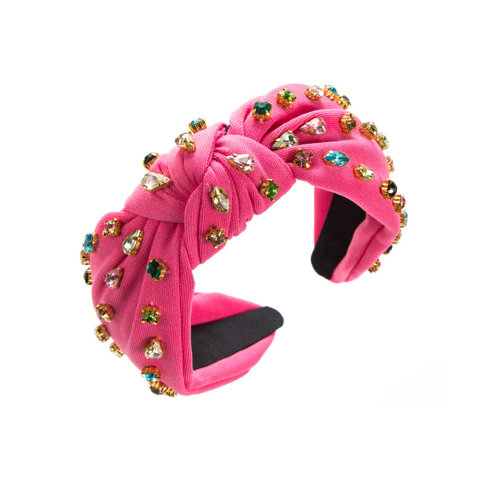 European and American new fashion knotted headbands, light luxury diamond-studded wild headwear, elegant women's headbands, cross-border supply