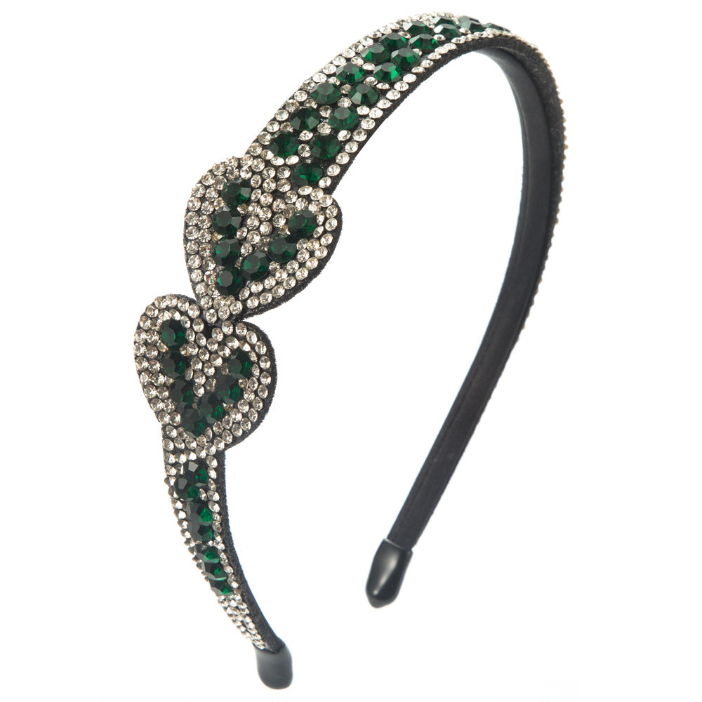 Cross-border new diamond-encrusted double love hairpin Korean fashion simple headband heavy industry full diamond wide-brimmed versatile headband women