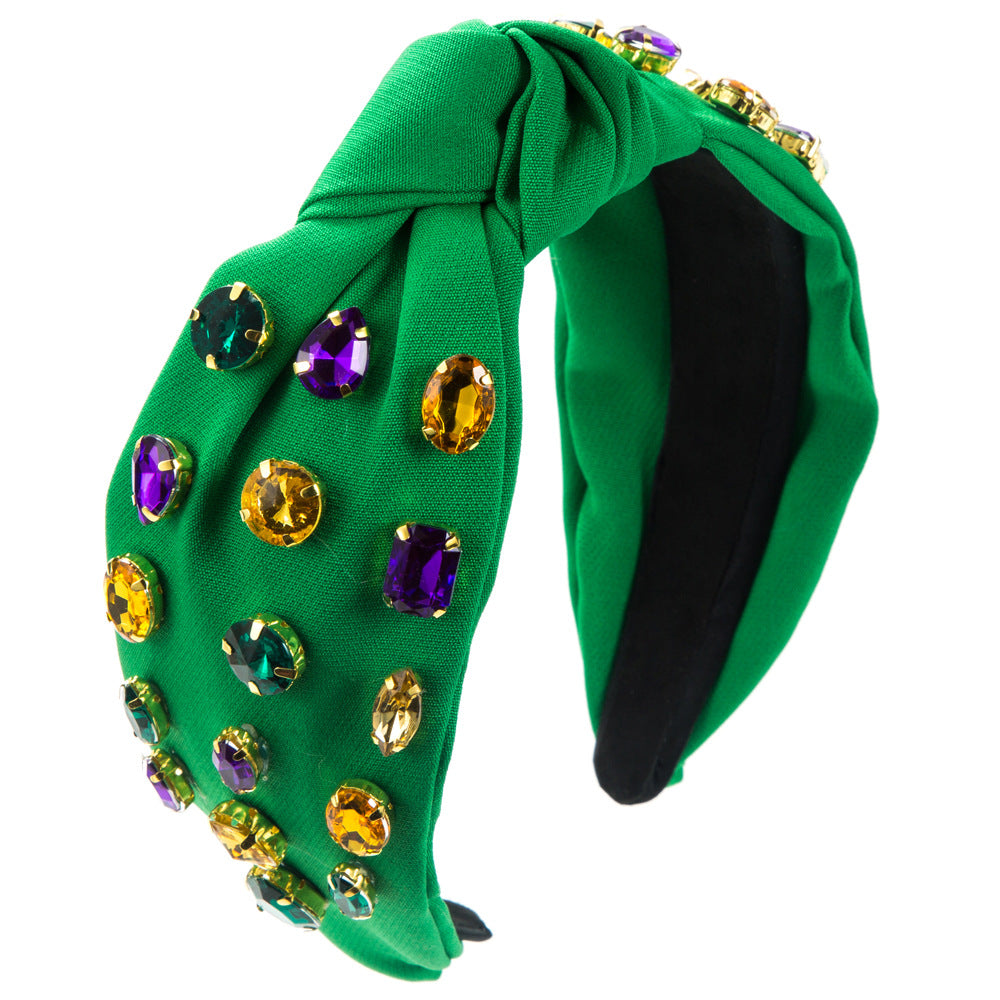 Cross-border new diamond-encrusted wide-brimmed headbands, colored gemstones, full of diamonds, knotted headbands, European and American foreign trade hot hairbands, hairbands