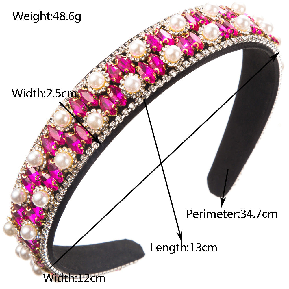 European and American new retro light luxury high-end headbands, women's wide-edged diamond-studded pearl temperament headbands, versatile banquet hair accessories