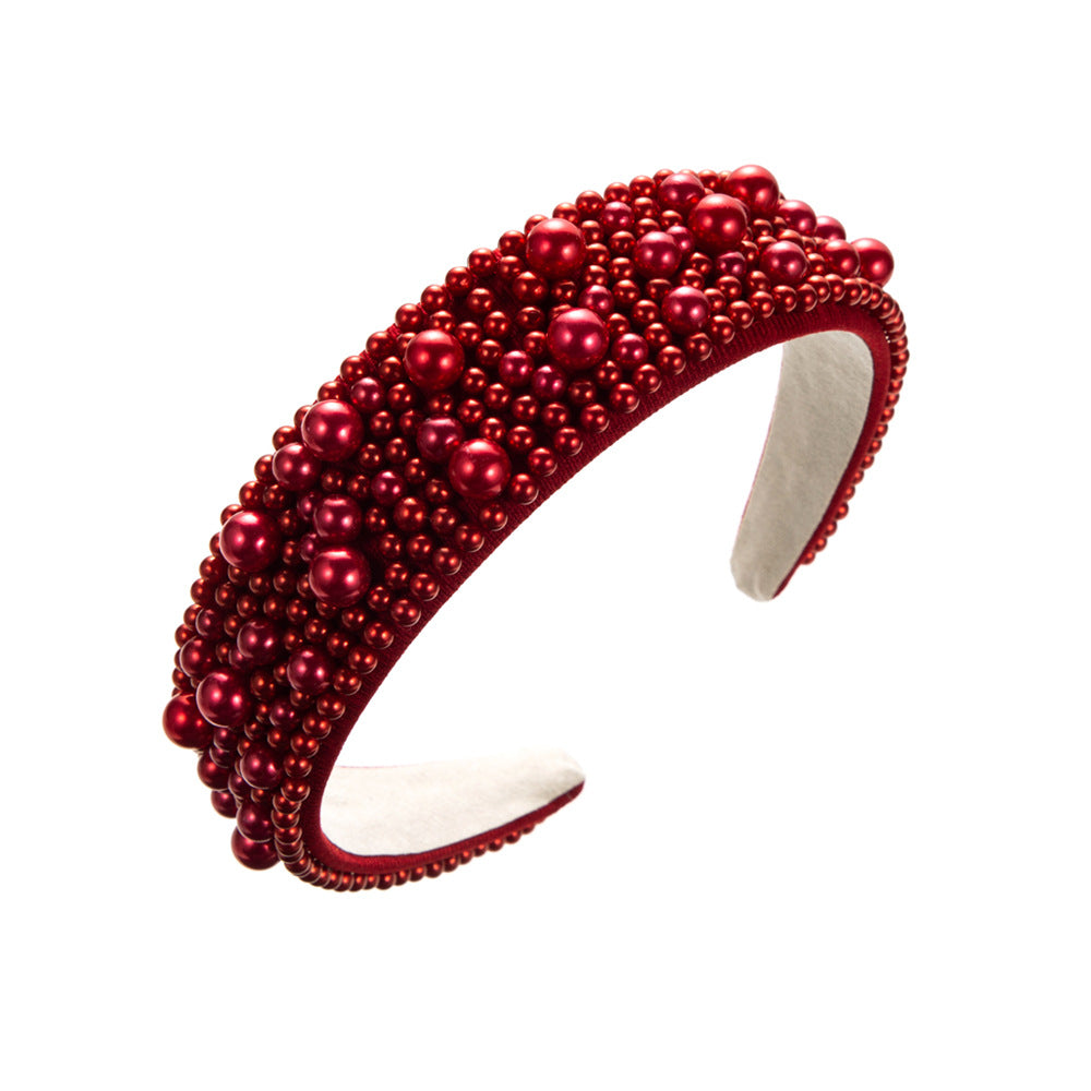 European and American hot-selling Internet celebrity temperament handmade Korean version of the headband nail pearl wide edge high-end fashion and versatile headband wholesale