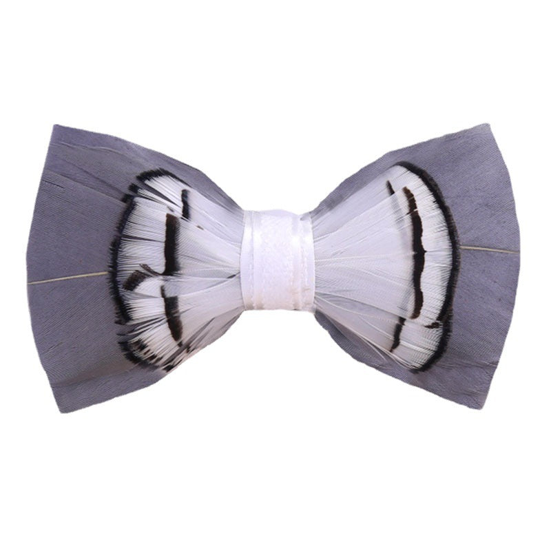 239 khaki gray feather men's bow tie men's wedding bow tie men's bow tie pink collar flower tie