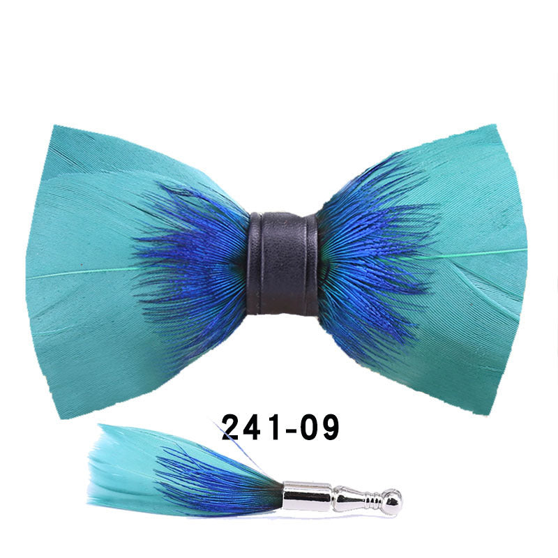 241 Peacock Blue Feather Man Hosts the Party Groom Groomsman Group Butterfly Wedding Bow Tie Spot