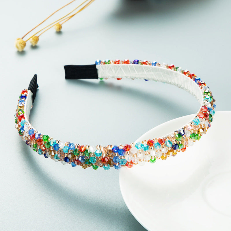 Heming headband Korean version of the new hairpin with thin edge crystal handmade beads, fashionable and simple hair pressure face band headband accessories