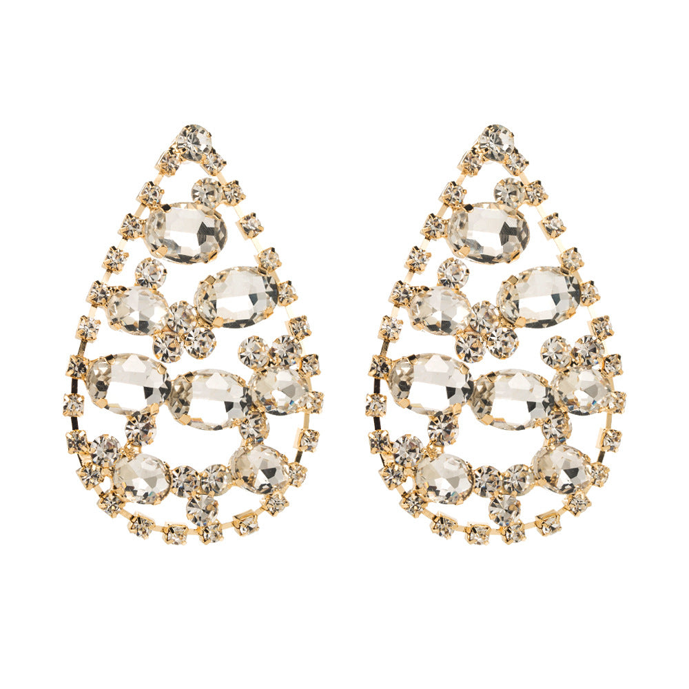 European and American new retro exaggerated pear-shaped earrings, light luxury, versatile, full of diamonds, multi-layer earrings, trendy hair accessories wholesale