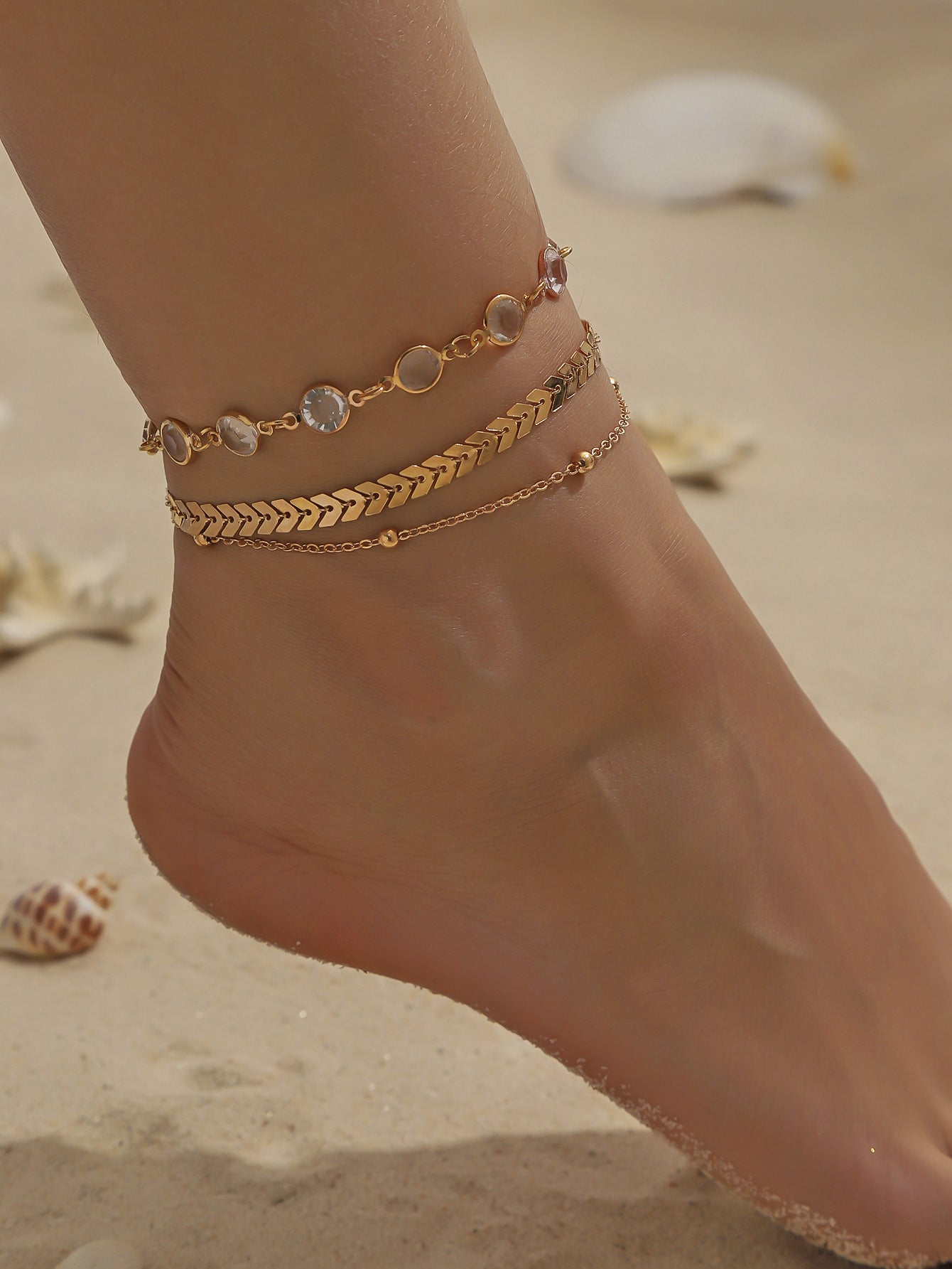 New summer simple metal fashion temperament sequin disc double chain anklet, a variety of versatile accessories