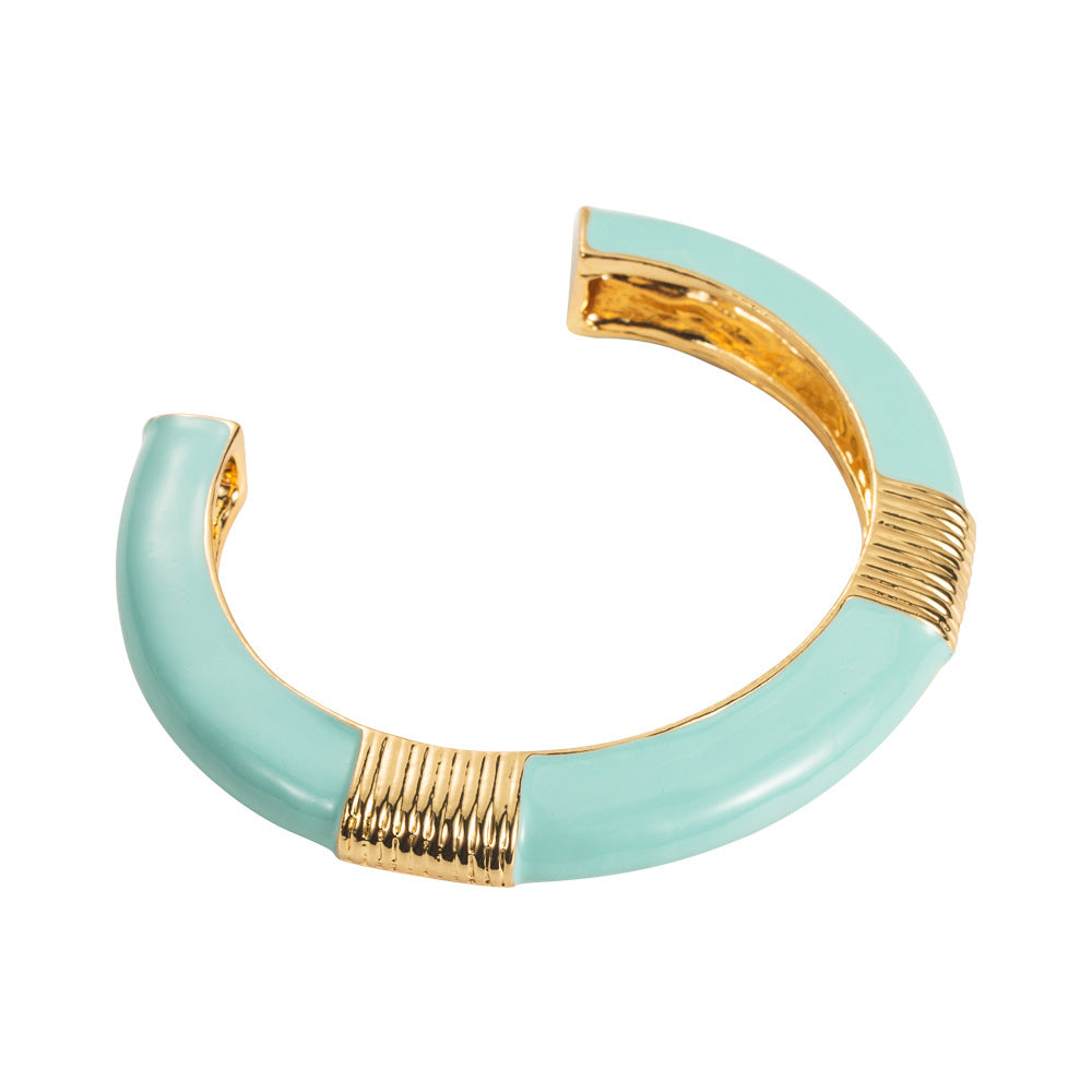 Retro niche design sense ridge enamel texture drip oil open bracelet fashion trend personality stacking bracelet women