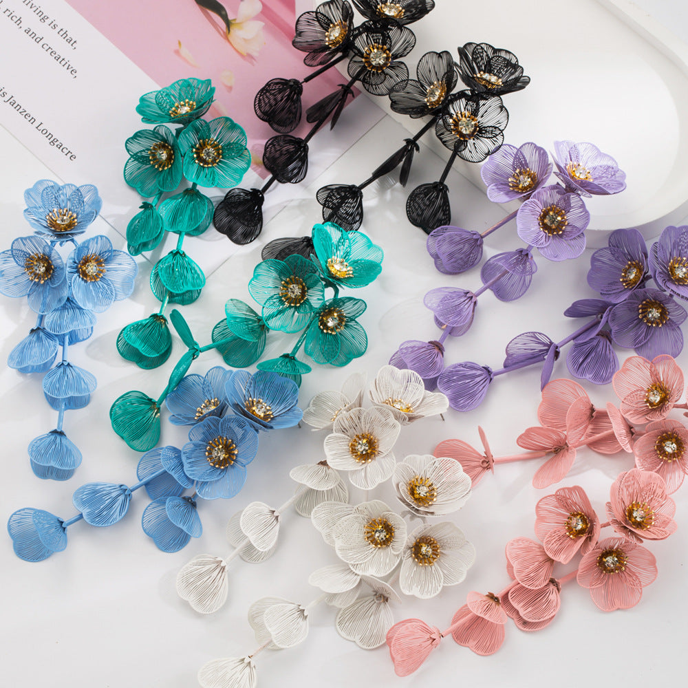 European and American fashion long dopamine multi-layer flower earrings women's Korean summer resort style temperament high-end earrings