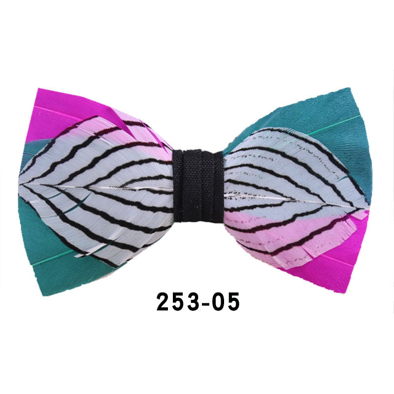 253 Black & White Striped Feather Bow Tie Men's Wedding Banquet Suit Accessories Shirt With Box Bow