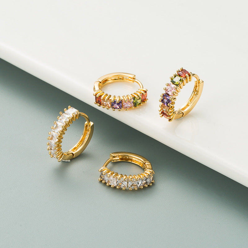 Korean version fashion small gold hoop earrings brass inlaid with zircon temperament cute little fairy stud earrings ins earrings