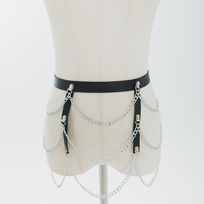 New European and American cross-border punk nightclubs, versatile non-mainstream bondage belts, performance accessories, trendy women's waist chain belts