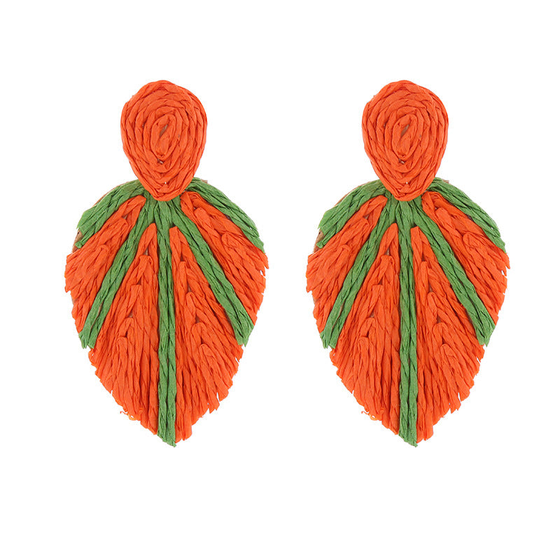 European and American new retro bohemian style earrings women's personality versatile raffia leaf earrings