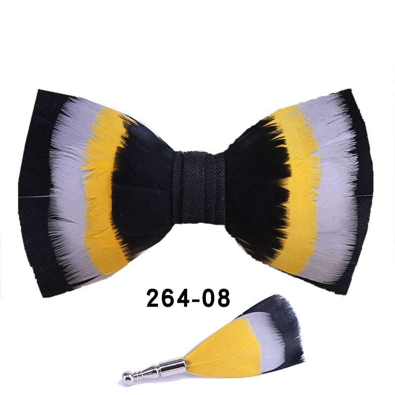 264 Colorful Feather Bow Tie Men's Wedding Banquet Clay Suit Accessories Shirt with Box Bow